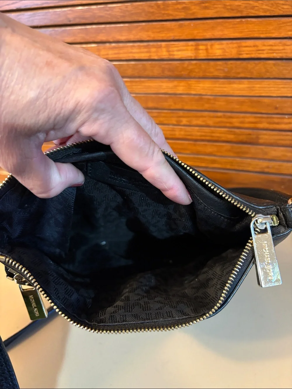 Michael Kors Black Pebbled Leather Crossbody with Gold Hardware